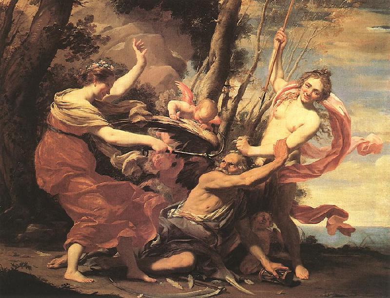 VOUET, Simon Father Time Overcome by Love, Hope and Beauty hf oil painting image